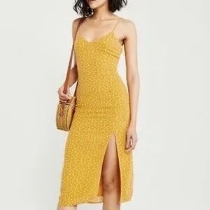 Abercrombie & Fitch Mustard Polka Dot Midi Dress
